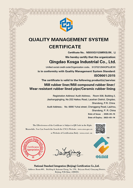 China Qingdao Kosga Industrial Co., Ltd﻿﻿ certification